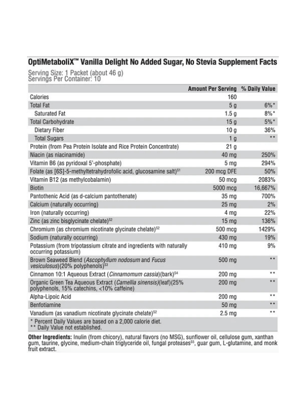 OptiMetabolix Vanilla Delight No Added Sugar, No Stevia